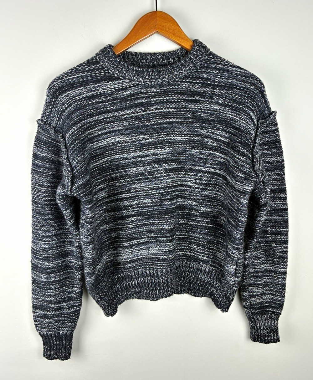 UGG RTW XS Marled Wool Blend Sweater Black Gray Cozy Minimalist Boxy Knit Winter